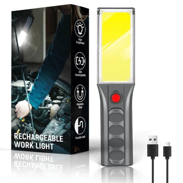 Luz de trabajo LED recargable, luces de trabajo COB superbrillantes con base magnética portátil y gancho, ideal para reparación de automóviles