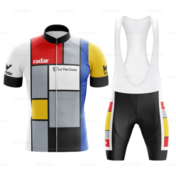 Conjunto de Jersey de ciclismo Retro para hombre, traje de bicicleta clásico, pantalones cortos con pechera de manga corta, ropa Por equipo de fábrica, almohadilla transpirable de Gel