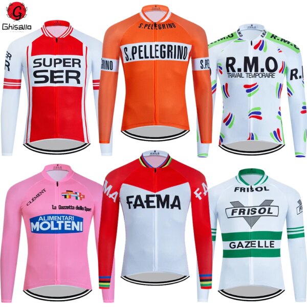 Maillot de ciclismo retro para hombre, camiseta de MTB, camiseta de ciclismo para equipo de bicicleta, ropa de bicicleta de manga larga, ropa de ciclismo premium, nuevo, 6 estilos