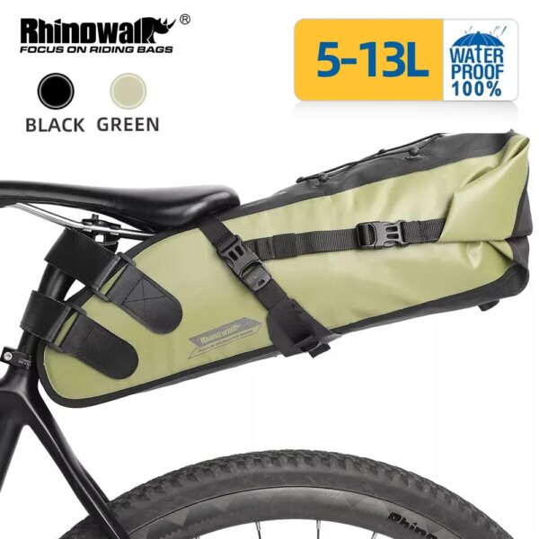 Rhinowalk-Bolsa de sillín de bicicleta, 5L-13L, impermeable, gran capacidad, plegable, trasera, reflectante, para ciclismo de montaña