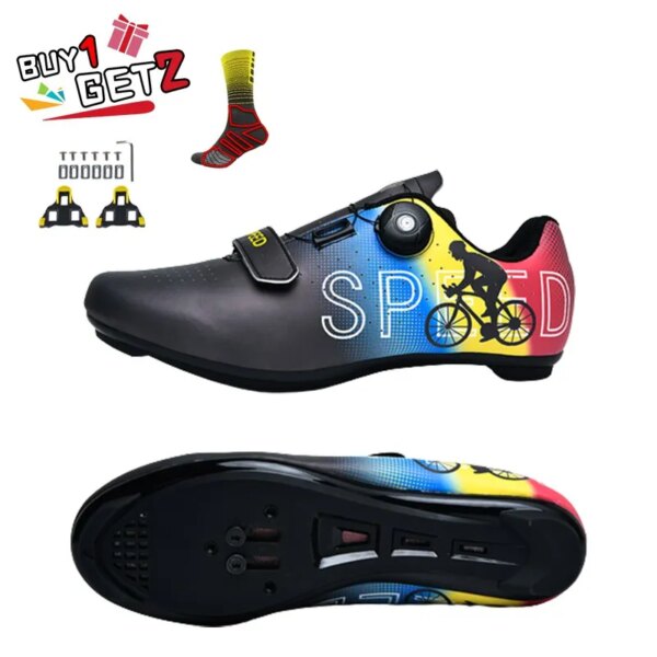 Zapatos de ciclismo de carretera para hombre y mujer, zapatillas negras con punta antideslizante SPD, para triatlón, deportes al aire libre, con autosujeción