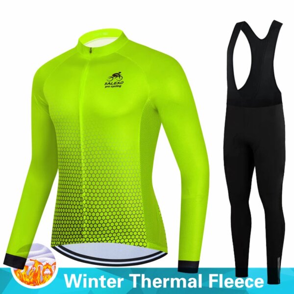 SALEXO 2023 hombres invierno térmico polar Ciclismo Jersey traje de manga larga Racing Ropa para bicicleta de montaña Ropa Ciclismo Ropa de bicicleta