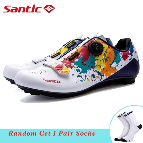 SANTIC zapatos de bicicleta de carretera zapatos de ciclismo con bloqueo automático hebilla de rotación zapatos de fijación suela de nailon hombres mujeres pareja equipo de ciclismo