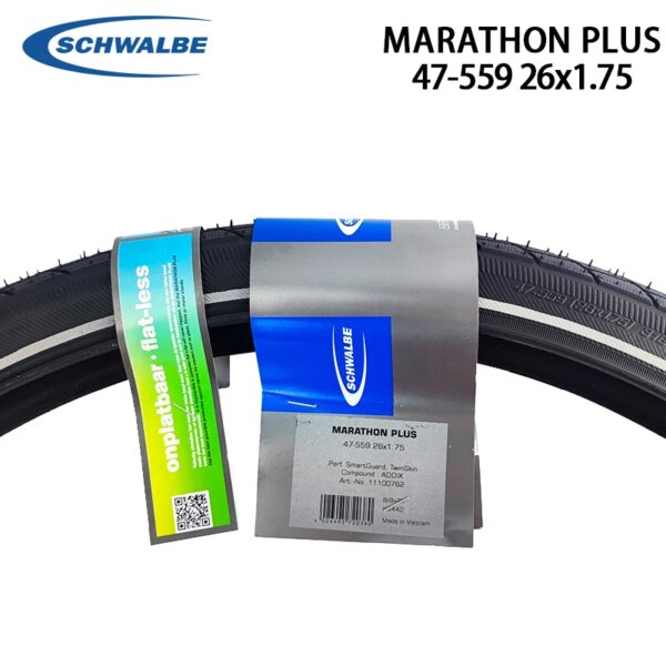 SCHWALBE Marathon Plus 26 pulgadas 47-559 26x1,75 bicicleta de montaña de carretera 7 niveles SmartGuard 45-70PSI neumáticos de bicicleta réflex negros piezas de ciclismo