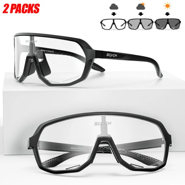 SCVCN 2 paquetes de gafas de sol fotocromáticas para ciclismo para hombres y mujeres, gafas deportivas para bicicleta de montaña, gafas para ciclismo de carretera al aire libre, gafas UV400