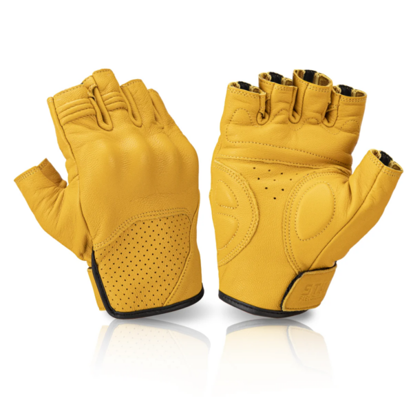 SFK-guantes de piel de cabra auténtica para motocicleta, guantes sin dedos para Motocross, medio dedo, Retro, Vintage, amarillo, para carreras, para verano