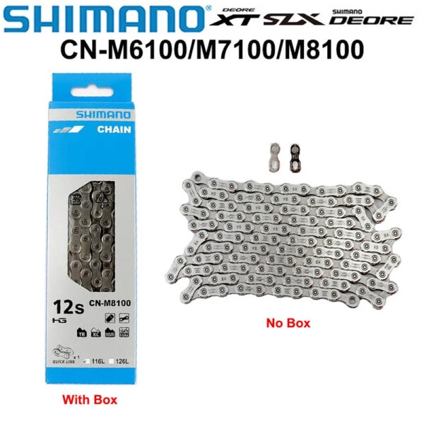 Cadena SHIMANO DEORE CN M6100 XT M8100 SLX M7100 DEORE M6100 12 s MTB cadena de bicicleta 116L 124L 126L 118/126 enlace con enlace rápido