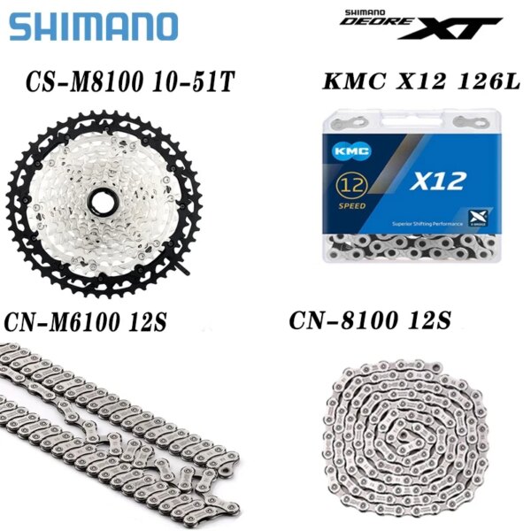 SHIMANO DEORE XT M8100 grupo de 12 velocidades MTB bicicleta piñón de Cassette rueda libre 12V M6100 M7100 M8100 cadena KMC X12