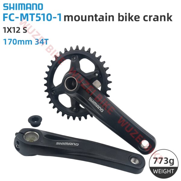 SHIMANO - FC-MT510-1 MTB Juego de bielas de 2 piezas 170 34T 1x12 velocidades Pedalier roscado BB52 y manivela Press-Fit MT500 12V