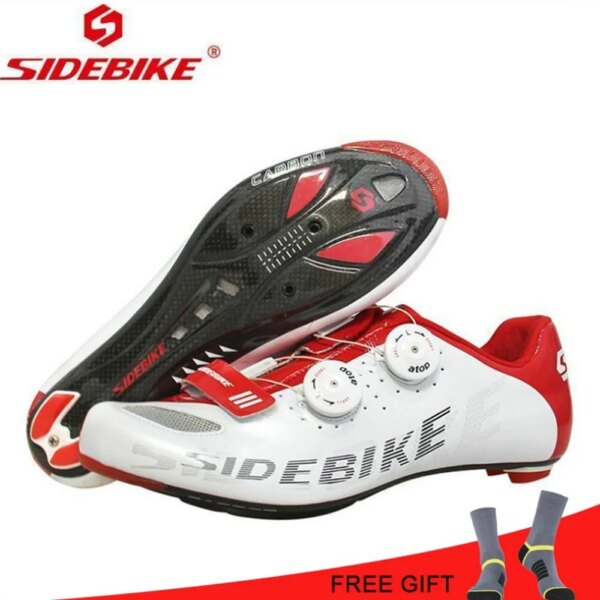 SIDEBIKE-zapatos de Ciclismo de carretera, zapatillas de bicicleta de carbono profesionales ultraligeras con autosujeción, zapatillas de deporte para triatlón, Ciclismo