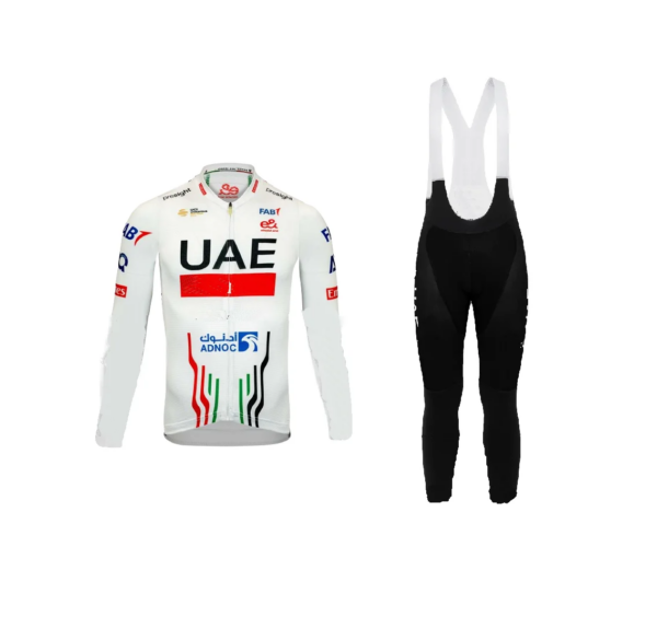 Camiseta de Ciclismo blanca del equipo de los Emiratos Árabes Unidos, Ropa de bicicleta de manga larga con pantalones con pechera, primavera y verano, 2024