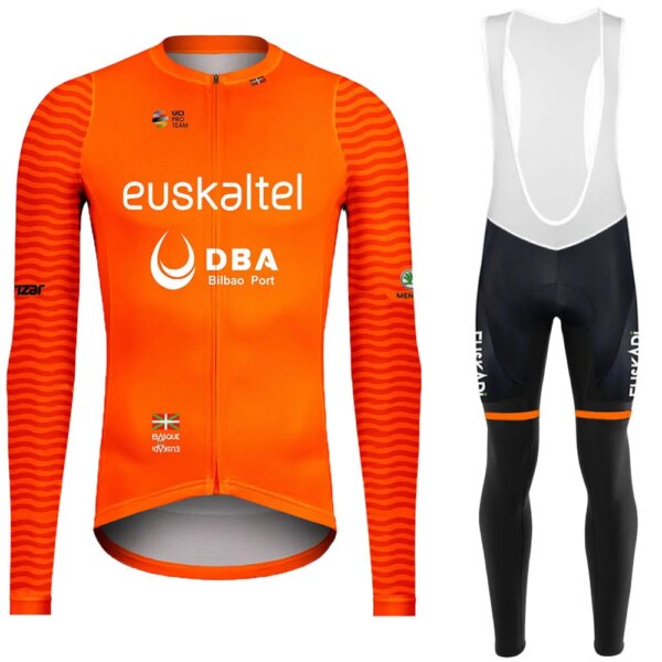 Primavera Verano EUSKALTEL DBA equipo naranja Ciclismo Jersey Ropa de bicicleta de manga larga con pantalones con pechera Ropa Ciclismo