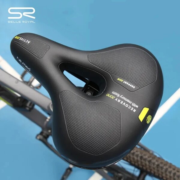 Sillín de bicicleta SR, asiento de bicicleta de montaña, transpirable, con absorción de impacto, cojín suave de espuma viscoelástica con accesorio de cartón para ciclismo