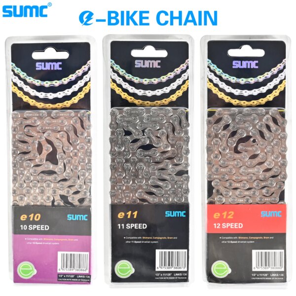 SUMC E-BiKE E8 E9 E10 E11 E12 cadena 8 9 10 11 12 velocidades 136 eslabones antioxidantes cadenas de bicicleta eléctrica deportiva Original