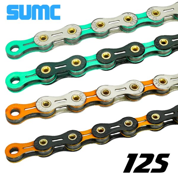 SUMC12S cadena completamente hueca 9s/10s/11s/12s cadena sólida oro/plata/arcoíris/Color negro enlace rápido para bicicleta de carretera MTB 116/126L nuevo