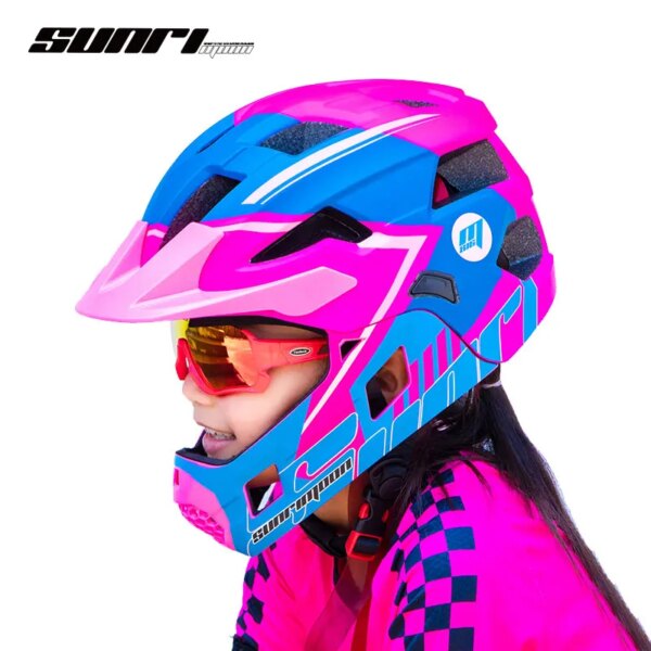 SUNRIMOON casco de bicicleta de cara completa ciclismo con luz trasera desmontable casco de seguridad para deportes al aire libre MTB Pubike casco de bicicleta de empuje