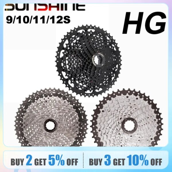 SUNSHINE Cassette 9S 10S 11S 12S MTB bicicleta rueda libre 9V 10V 11V 12V 42/46/50T/52T para M5100 M6100 M7100 M8100 HG Hub