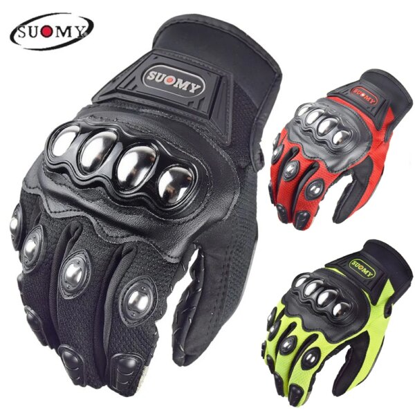 Guantes SUOMY con dedos completos, transpirables, guantes de verano, a prueba de caídas, resistentes al desgaste, guantes de motocicleta, carcasa protectora de Metal inoxidable