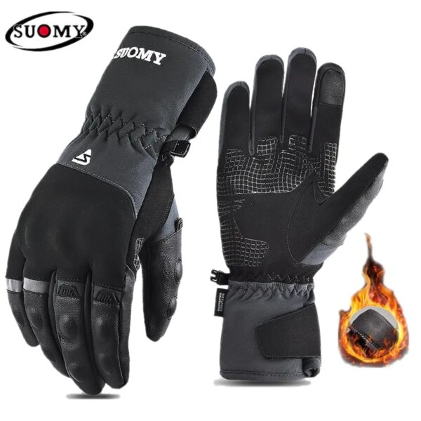 Guantes SUOMY de invierno para carreras de motos, guantes cálidos a prueba de viento para motociclista, guantes reflectantes con función de pantalla táctil, guantes para Moto