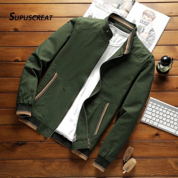 SUPUSCREAT primavera otoño hombres Chaqueta de algodón cuello alto sólido moda masculina Casual cazadora Bomber chaqueta abrigo nuevas prendas de vestir calientes