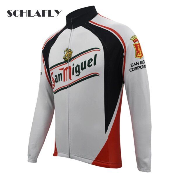 Sanmiguel hombres blanco ciclismo jersey manga larga retro bicicleta invierno polar lana y sin forro polar ropa de bicicleta schlafly