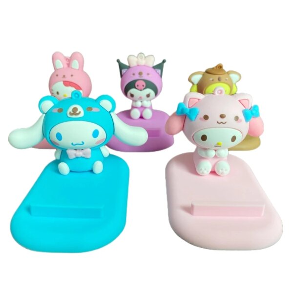 Sanrio creativo soporte para tableta o teléfono móvil lindos personajes de Anime Hello Kitty Kuromi Melody adornos de escritorio accesorios regalos