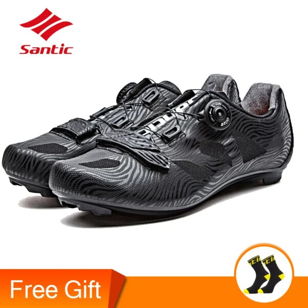 Santic-zapatos de ciclismo para hombre, transpirables, para equipo profesional, carreras deporte, bicicleta, con bloqueo automático