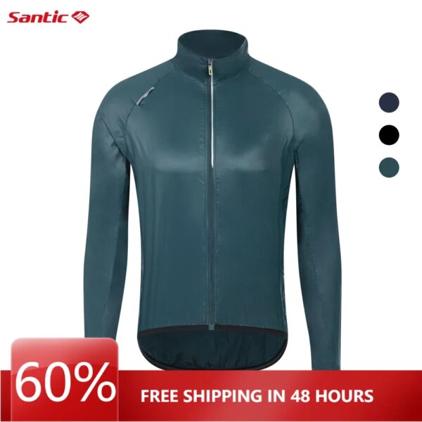 Santic-chaquetas de ciclismo a prueba de viento, chaquetas de protección solar para exteriores, abrigos de piel para ciclismo, protección UV a prueba de lluvia, cremallera completa