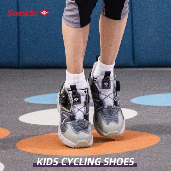 Santic-zapatos de ciclismo para niños, calzado deportivo de montaña y carretera para bicicleta de equilibrio, zapatillas de ciclismo para niños y niñas, accesorios antideslizantes para correr