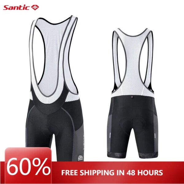 Santic-pantalones cortos con pechera para ciclismo para hombre, pantalón corto con pechera, almohadilla 4D, para ciclismo de montaña o de carretera, talla asiática