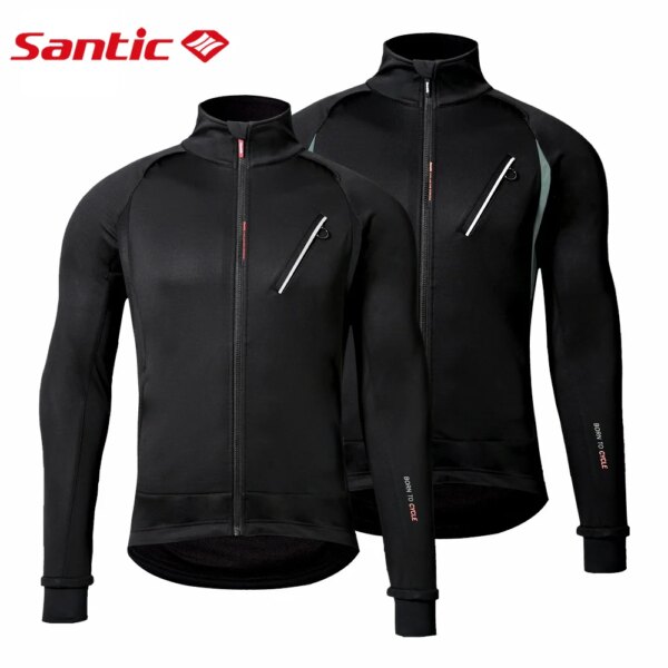 Santic Chaquetas de Ciclismo para Hombre Chaquetas MTB a Prueba de Viento Abrigo de Ciclismo cálido de Lana Otoño Invierno Reflectante