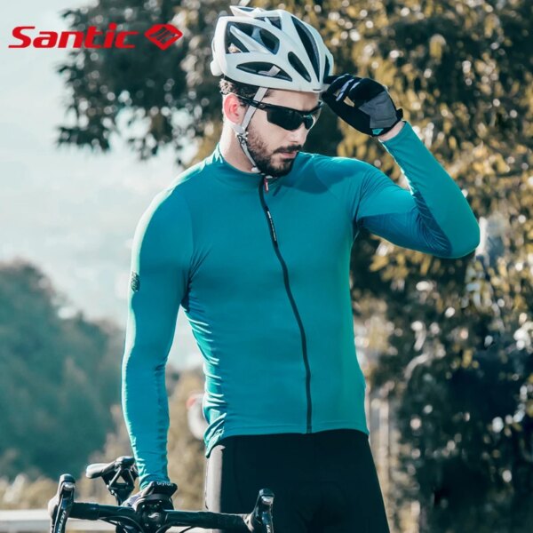 Santic hombres ciclismo Jersey manga larga verano ajuste cómodo MTB Top manga larga ciclismo Jersey bicicleta de carretera