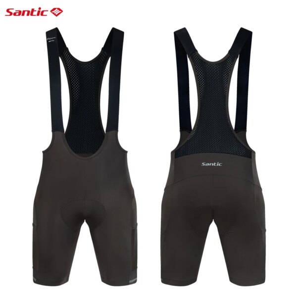 Santic-pantalones cortos con tirantes para ciclismo para hombre, Shorts reflectantes para ciclismo de montaña, transpirables, con bolsillos, secado rápido, 6 horas