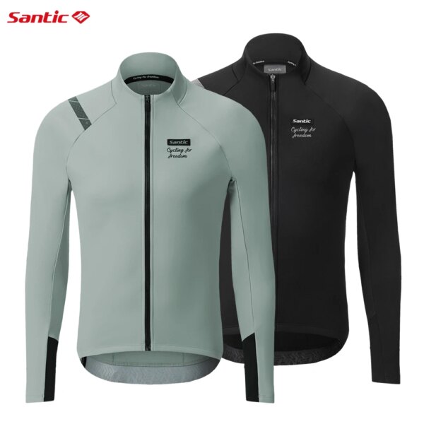 Santic Chaquetas de ciclismo para hombre Chaquetas de ciclismo cálidas a prueba de viento de invierno Tops térmicos transpirables M3C01158