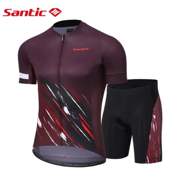 Santic Conjuntos de maillot de ciclismo para hombre, pantalones cortos con pechera, conjunto de trajes de manga corta acolchados 4D, secado rápido