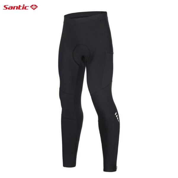 Santic-pantalones de ciclismo para hombre, pantalón largo a prueba de viento, para ciclismo de montaña, con cojín, reflectantes, para invierno