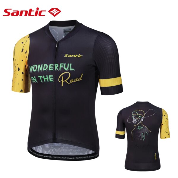 Santic Maillots de ciclismo de verano para hombre, traje de ciclismo de manga corta, camiseta reflectante de seguridad para bicicleta de carretera