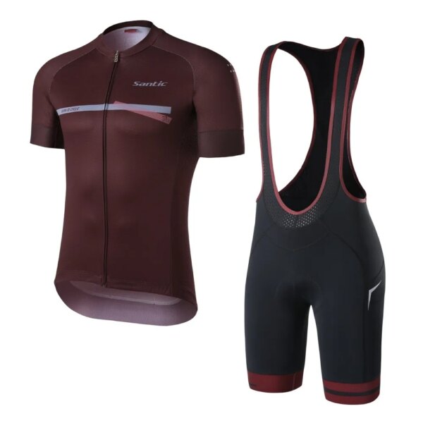 Santic Conjuntos de ciclismo de verano, maillots de ciclismo, pantalones cortos con tirantes, trajes de bicicleta MTB transpirables para hombre