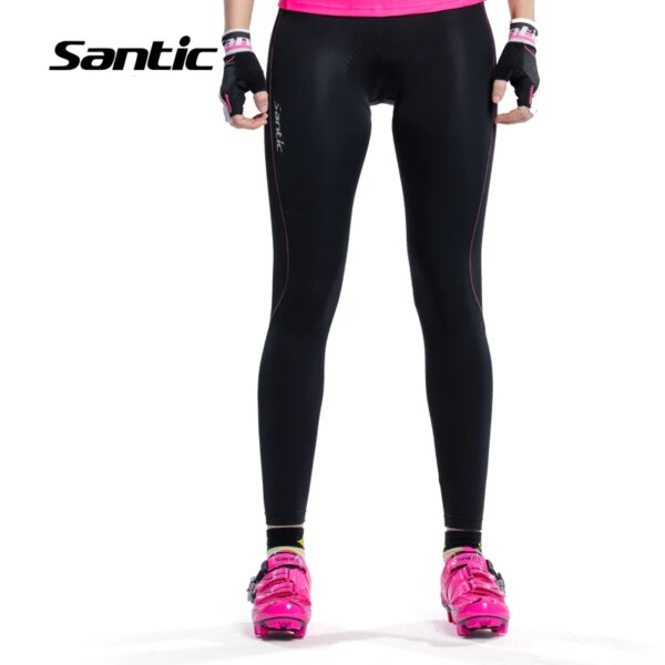 Santic pantalones largos de ciclismo para mujer, pantalones transpirables Anti-UV para primavera y verano, mallas acolchadas para bicicleta de montaña, ropa para pantalones de ciclismo