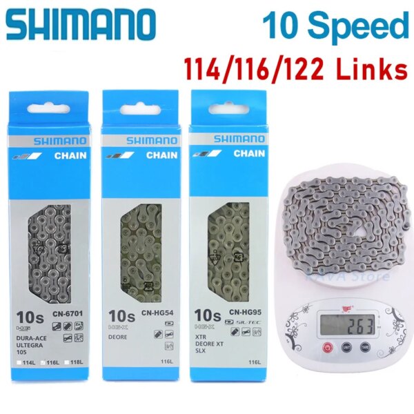 Shimano-cadena para bicicleta de velocidades, 10V, Deore HG54, HG95, HG4601, CN-6701, MTB, 122 eslabones, 116 eslabones, cadenas para bicicleta de montaña de carretera 10S