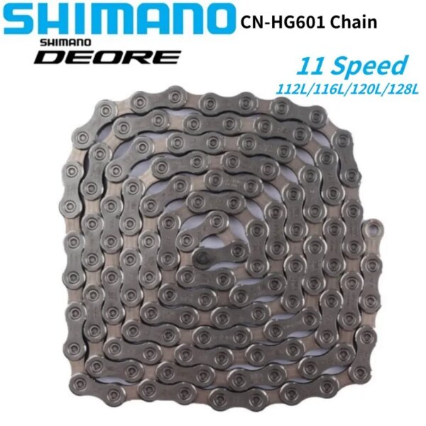 Cadena Shimano DEORE HG601 de 11 velocidades, HG-X11 de cadena de carretera súper estrecha para cadena para bicicleta de montaña, eslabones 128L 120L 112L116L, piezas de bicicleta