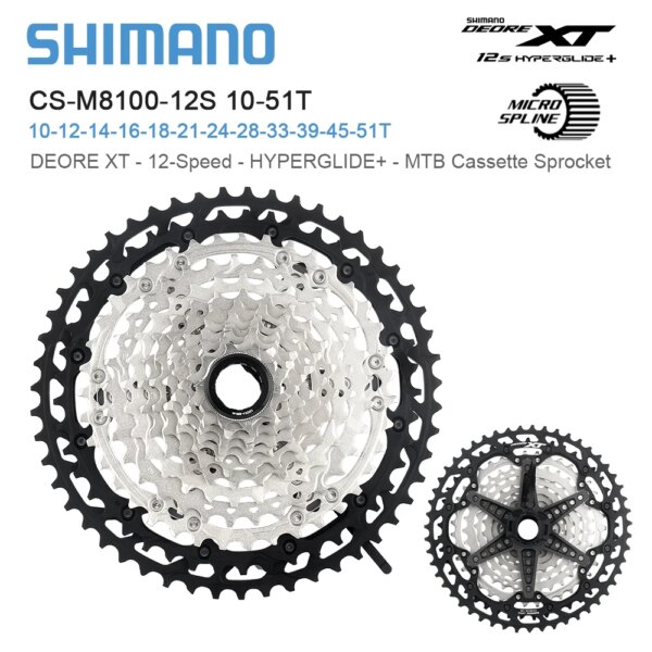 Shimano SLX XT Deore M8100 M7100 M6100 Cassette de 12 velocidades Micro Spline K7 12V 10-51T piñón MTB volante 12 S MS trinquete de bicicleta