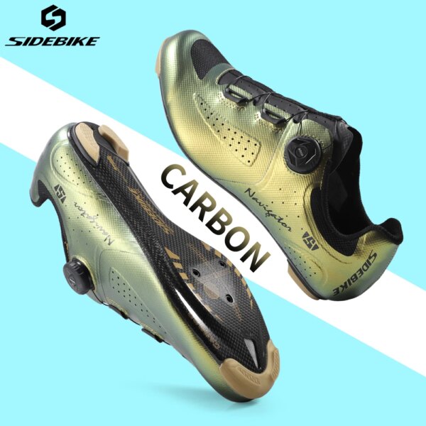 Sidebike-zapatos de ciclismo de carretera de carbono para hombre, zapatillas de ciclismo de velocidad compatibles con SPD, autoblocantes, zapatillas de ciclismo de velocidad