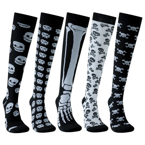 Calcetines de compresión con calavera de Halloween para hombres y mujeres, 5 pares, calcetines de compresión para correr, enfermeras, deporte, señoras, mujeres, correr