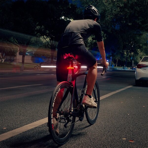 Luz trasera de bicicleta inteligente, lámpara giratoria con Control remoto inalámbrico, alarma de bicicleta recargable tipo C, luz trasera antirrobo, detección de freno