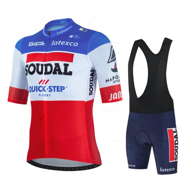 Soudal Quick Step Ciclismo Jersey conjuntos de manga corta verano Francia ropa de bicicleta de carreras transpirable MTB bicicleta babero traje Ciclismo