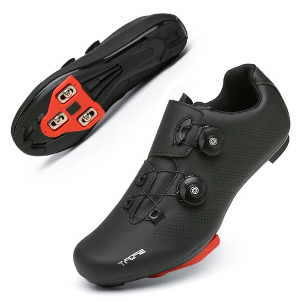 Zapatillas de ciclismo de velocidad para hombre y mujer, botines con cierre automático, zapatos de bicicleta de carretera, botas de montar con perilla ultraligeras, calzado plano para bicicleta de carreras