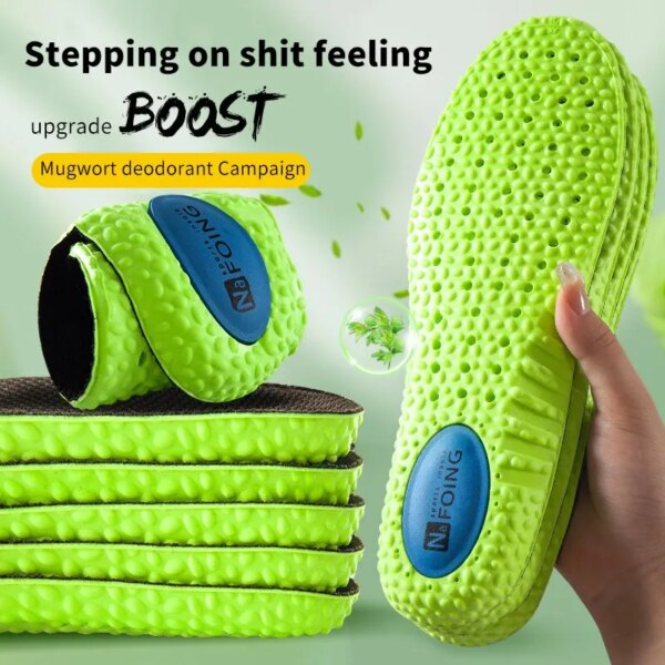 Plantilla de absorción de impacto deportiva, espuma viscoelástica de PU verde, soporte ortopédico para arco transpirable, almohadilla para zapatos para hombres y mujeres, almohadilla para zapatos para el cuidado de los pies