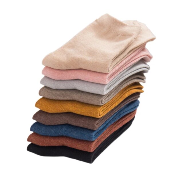 Calcetines de fibra de bambú coloridos de Color caramelo fino sólido Harajuku para mujer de primavera 5 pares