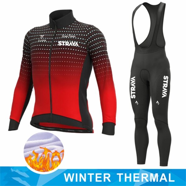 Strava-Conjunto de Jersey térmico de lana para Ciclismo, Maillot, Ropa de Ciclismo para mantener el calor, Conjunto de Ropa para Ciclismo de montaña, Invierno 2023